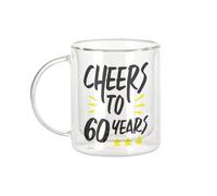 Fabulous Mug Verre Double Paroi - Cheers to 60 Years Anniversaire 60 Ans Etoiles - Tasse a Cafe et The Isotherme 330ml Effet Suspendu Anti-Brulure Imprime en France