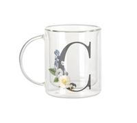 Fabulous Mug Verre Double Paroi - Chloé Clara Clémence Charlotte Lettre Alphabet Prénom Fleurs - Tasse a Cafe et The Isotherme 330ml Effet Suspendu Anti-Brulure Imprime en France