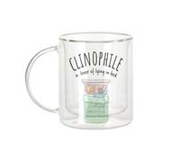 Fabulous Mug Verre Double Paroi - Clinophile Lazy Sleep Cat Drawing - Tasse a Cafe et The Isotherme 330ml Effet Suspendu Anti-Brulure Imprime en France