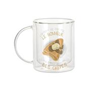 Fabulous Mug Verre Double Paroi - Crêpe - L'argent ne Fait Pas le Bonheur Street Food Tasse a Cafe et The Isotherme 330ml Effet Suspendu Anti-Brulure Imprime en France