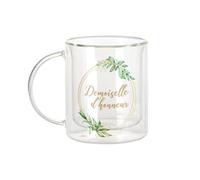 Fabulous Mug Verre Double Paroi - Demoiselle d'Honneur Mariage Noces Cercle Fleurs - Tasse a Cafe et The Isotherme 330ml Effet Suspendu Anti-Brulure Imprime en France
