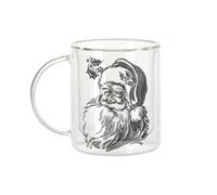 Fabulous Mug Verre Double Paroi - Dessin Pere Noel Noir Et Blanc Vintage Retro Santa Claus - Tasse a Cafe et The Isotherme 330ml Effet Suspendu Anti-Brulure Imprime en France