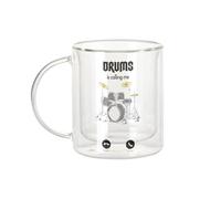 Fabulous Mug Verre Double Paroi - Drums Is Calling Me Music Passion - Tasse a Cafe et The Isotherme 330ml Effet Suspendu Anti-Brulure Imprime en France