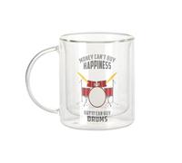 Fabulous Mug Verre Double Paroi - Drums - Money Can't Buy Happiness Music Tasse a Cafe et The Isotherme 330ml Effet Suspendu Anti-Brulure Imprime en France