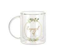 Fabulous Mug Verre Double Paroi - Engaged AF Mariage Noces Cercle Fleurs - Tasse a Cafe et The Isotherme 330ml Effet Suspendu Anti-Brulure Imprime en France