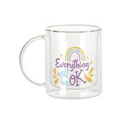 Fabulous Mug Verre Double Paroi - Everything will be OK Typographie Message Self Care Bien Etre Santé - Tasse a Cafe et The Isotherme 330ml Effet Suspendu Anti-Brulure Imprime en France