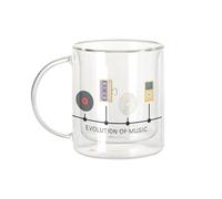 Fabulous Mug Verre Double Paroi - Evolution of Music Musique Vinyle Vintage CD - Tasse a Cafe et The Isotherme 330ml Effet Suspendu Anti-Brulure Imprime en France
