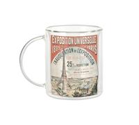 Fabulous Mug Verre Double Paroi - Exposition Universelle 1889 Paris Affiche Tour Eiffel Vintage - Tasse a Cafe et The Isotherme 330ml Effet Suspendu Anti-Brulure Imprime en France