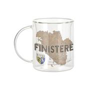 Fabulous Mug Verre Double Paroi - Finistère 29 Departement Quimper Carte Ancienne Bretagne - Tasse a Cafe et The Isotherme 330ml Effet Suspendu Anti-Brulure Imprime en France