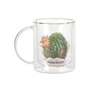 Fabulous Mug Verre Double Paroi - Free Hugs Cactus Botanique Collage Nature Fleurs Vintage Zoomer - Tasse a Cafe et The Isotherme 330ml Effet Suspendu Anti-Brulure Imprime en France