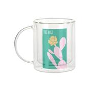 Fabulous Mug Verre Double Paroi - Free Hugs Cactus Minimaliste Illustration Original Design - Tasse a Cafe et The Isotherme 330ml Effet Suspendu Anti-Brulure Imprime en France