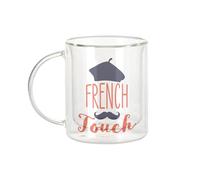 Fabulous Mug Verre Double Paroi - French Touch Française Cliché Moustache Béret - Tasse a Cafe et The Isotherme 330ml Effet Suspendu Anti-Brulure Imprime en France