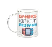 Fabulous Mug Verre Double Paroi - Gamers Don't Die They Respawn/Jeux Vidéo Retro Gaming Arcade - Tasse a Cafe et The Isotherme 330ml Effet Suspendu Anti-Brulure Imprime en France