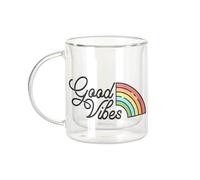Fabulous Mug Verre Double Paroi - Good Vibes Chill Vacances 70's Retro - Tasse a Cafe et The Isotherme 330ml Effet Suspendu Anti-Brulure Imprime en France