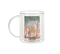 Fabulous Mug Verre Double Paroi - Grasse France Affiche Poster Vintage Tourisme Art Deco 30's - Tasse a Cafe et The Isotherme 330ml Effet Suspendu Anti-Brulure Imprime en France