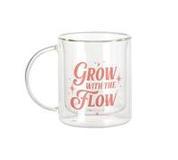Fabulous Mug Verre Double Paroi - Grow with the Flow Typographie Message Bien Etre Inspiration Self Care - Tasse a Cafe et The Isotherme 330ml Effet Suspendu Anti-Brulure Imprime en France