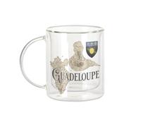 Fabulous Mug Verre Double Paroi - Guadeloupe 971 Département Ile Carte Ancienne Rare - Tasse a Cafe et The Isotherme 330ml Effet Suspendu Anti-Brulure Imprime en France