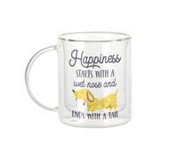 Fabulous Mug Verre Double Paroi - Happiness starts with a wet Nose and ends with Tail Dog - Tasse a Cafe et The Isotherme 330ml Effet Suspendu Anti-Brulure Imprime en France