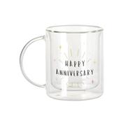 Fabulous Mug Verre Double Paroi - Happy Anniversary Anniversaire de Mariage Celebration Idée Cadeau Couple Mariage - Tasse a Cafe et The Isotherme 330ml Effet Suspendu Anti-Brulure Imprime en France