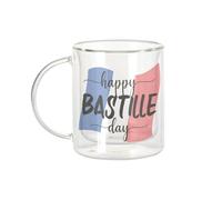 Fabulous Mug Verre Double Paroi - Happy Bastille Day 14 Juillet Fete Nationale - Tasse a Cafe et The Isotherme 330ml Effet Suspendu Anti-Brulure Imprime en France