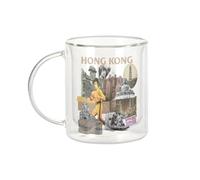 Fabulous Mug Verre Double Paroi - Hong Kong Vintage Collage Asie Voyage Carte Postale - Tasse a Cafe et The Isotherme 330ml Effet Suspendu Anti-Brulure Imprime en France