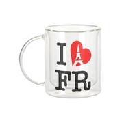 Fabulous Mug Verre Double Paroi - I Love FR France Voyage Vacances Paris - Tasse a Cafe et The Isotherme 330ml Effet Suspendu Anti-Brulure Imprime en France
