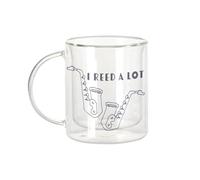 Fabulous Mug Verre Double Paroi - I Reed a Lot Music Musician Instrument Wind - Tasse a Cafe et The Isotherme 330ml Effet Suspendu Anti-Brulure Imprime en France