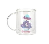 Fabulous Mug Verre Double Paroi - I Want To Believe Licorne Ovni Extraterrestres - Tasse a Cafe et The Isotherme 330ml Effet Suspendu Anti-Brulure Imprime en France