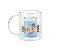 Fabulous Mug Verre Double Paroi - I'm On Vacation Chat Collage Vintage Illustration Art Humour Parodie Animal - Tasse a Cafe et The Isotherme 330ml Effet Suspendu Anti-Brulure Imprime en France