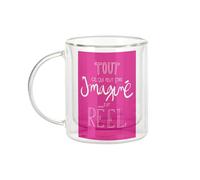 Fabulous Mug Verre Double Paroi - Imagination Reel Francais Citation Inspirante Motivation - Tasse a Cafe et The Isotherme 330ml Effet Suspendu Anti-Brulure Imprime en France