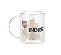 Fabulous Mug Verre Double Paroi - Indre 36 Département Cheateauroux Carte Ancienne Rare - Tasse a Cafe et The Isotherme 330ml Effet Suspendu Anti-Brulure Imprime en France