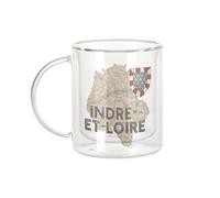 Fabulous Mug Verre Double Paroi - Indre et Loire 37 Departement Tours Carte Ancienne Centre - Tasse a Cafe et The Isotherme 330ml Effet Suspendu Anti-Brulure Imprime en France