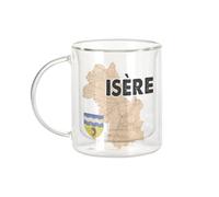 Fabulous Mug Verre Double Paroi - Isère 38 Département Grenoble Carte Ancienne Rare - Tasse a Cafe et The Isotherme 330ml Effet Suspendu Anti-Brulure Imprime en France