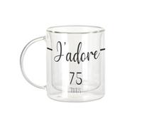 Fabulous Mug Verre Double Paroi - J'Adore 75 Paris Departement France Region - Tasse a Cafe et The Isotherme 330ml Effet Suspendu Anti-Brulure Imprime en France