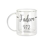 Fabulous Mug Verre Double Paroi - J'Adore 972 Martinique Departement France Region Fort De France - Tasse a Cafe et The Isotherme 330ml Effet Suspendu Anti-Brulure Imprime en