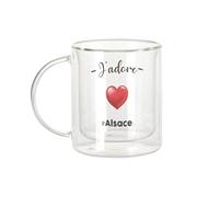 Fabulous Mug Verre Double Paroi - J'adore L'Alsace Region de France Strasbourg - Tasse a Cafe et The Isotherme 330ml Effet Suspendu Anti-Brulure Imprime en France