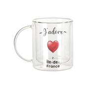 Fabulous Mug Verre Double Paroi - J'adore L'Ile De France Region de France Paris - Tasse a Cafe et The Isotherme 330ml Effet Suspendu Anti-Brulure Imprime en
