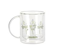 Fabulous Mug Verre Double Paroi - Jasmin Chic Nature Fleurs Minimaliste - Tasse a Cafe et The Isotherme 330ml Effet Suspendu Anti-Brulure Imprime en France