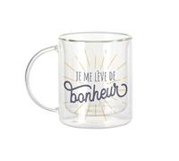 Fabulous Mug Verre Double Paroi - Je me Lève de Bonheur Humour Blague - Tasse a Cafe et The Isotherme 330ml Effet Suspendu Anti-Brulure Imprime en France