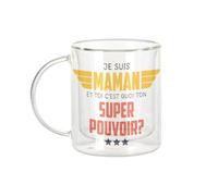 Fabulous Mug Verre Double Paroi - Je suis Maman, et toi c'est quoi ton Super Pouvoir ? - Tasse a Cafe et The Isotherme 330ml Effet Suspendu Anti-Brulure Imprime en France