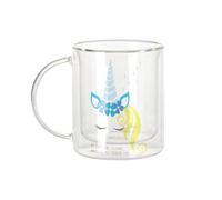 Fabulous Mug Verre Double Paroi - Je Suis Une Licorne Laissez-Moi Dormir S'il Vous Plaît Dessin Corne Oreilles Yeux Crinière Animaux Fantastiques - Tasse a Cafe et The Isotherme 330ml Effet Suspendu