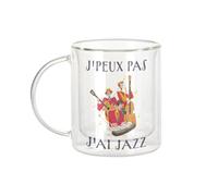 Fabulous Mug Verre Double Paroi - J'Peux Pas J'ai Jazz Musique Piano Guitare Basse - Tasse a Cafe et The Isotherme 330ml Effet Suspendu Anti-Brulure Imprime en France