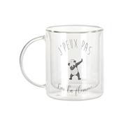 Fabulous Mug Verre Double Paroi - J'Peux Pas J'Ai La Flemme Humour Dessin le Dab du Panda Animaux - Tasse a Cafe et The Isotherme 330ml Effet Suspendu Anti-Brulure Imprime en France