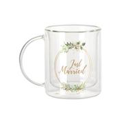 Fabulous Mug Verre Double Paroi - Just Married Mariage Noces Cercle Fleurs - Tasse a Cafe et The Isotherme 330ml Effet Suspendu Anti-Brulure Imprime en France