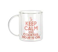 Fabulous Mug Verre Double Paroi - Keep Calm and Cocktail Hour is On Parodie Angleterre Apéro - Tasse a Cafe et The Isotherme 330ml Effet Suspendu Anti-Brulure Imprime en France