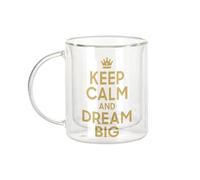 Fabulous Mug Verre Double Paroi - Keep Calm and Dream Big Reve Angleterre - Tasse a Cafe et The Isotherme 330ml Effet Suspendu Anti-Brulure Imprime en France