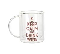 Fabulous Mug Verre Double Paroi - Keep Calm and Drink Wine Parodie Angleterre Apéro Vin - Tasse a Cafe et The Isotherme 330ml Effet Suspendu Anti-Brulure Imprime en France
