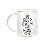 Fabulous Mug Verre Double Paroi - Keep Calm and Ride On Parodie Angleterre Moto Motard - Tasse a Cafe et The Isotherme 330ml Effet Suspendu Anti-Brulure Imprime en France
