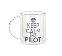 Fabulous Mug Verre Double Paroi - Keep Calm I'm a Pilot Parodie Métier Job Pilote Avion - Tasse a Cafe et The Isotherme 330ml Effet Suspendu Anti-Brulure Imprime en France