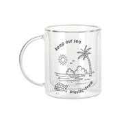 Fabulous Mug Verre Double Paroi - Keep our sea plastic free Écologie Environnement Bio Diversité - Tasse a Cafe et The Isotherme 330ml Effet Suspendu Anti-Brulure Imprime en France